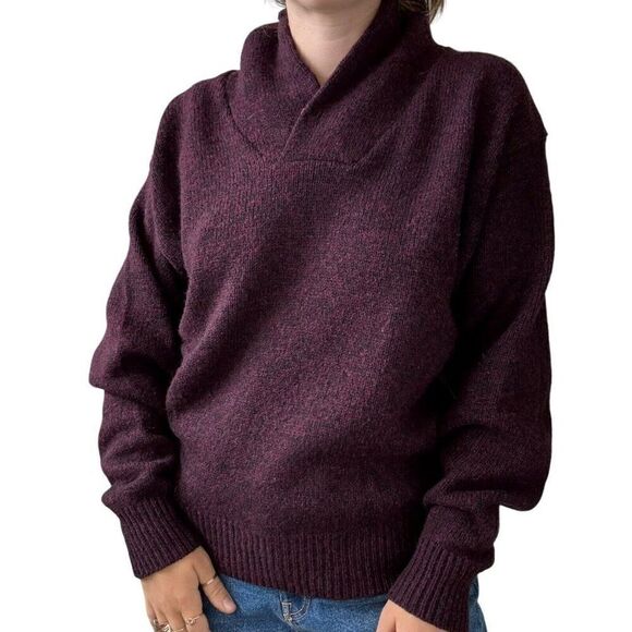 Vintage 1990s Eddie Bauer Purple Wool Blend Dark Academia Cowl Neck Sweater Sz M - Picture 1 of 7